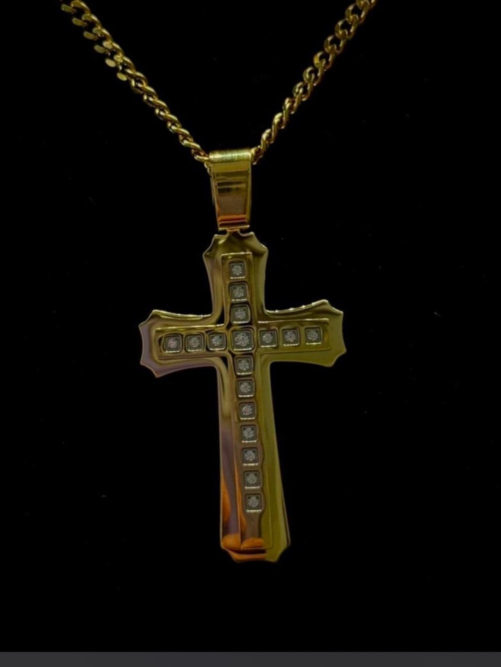 Gold Cross Pendant Necklace with Embedded moissanite